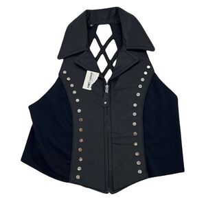 Vintage Vance black leather biker vest‎ NWT women's